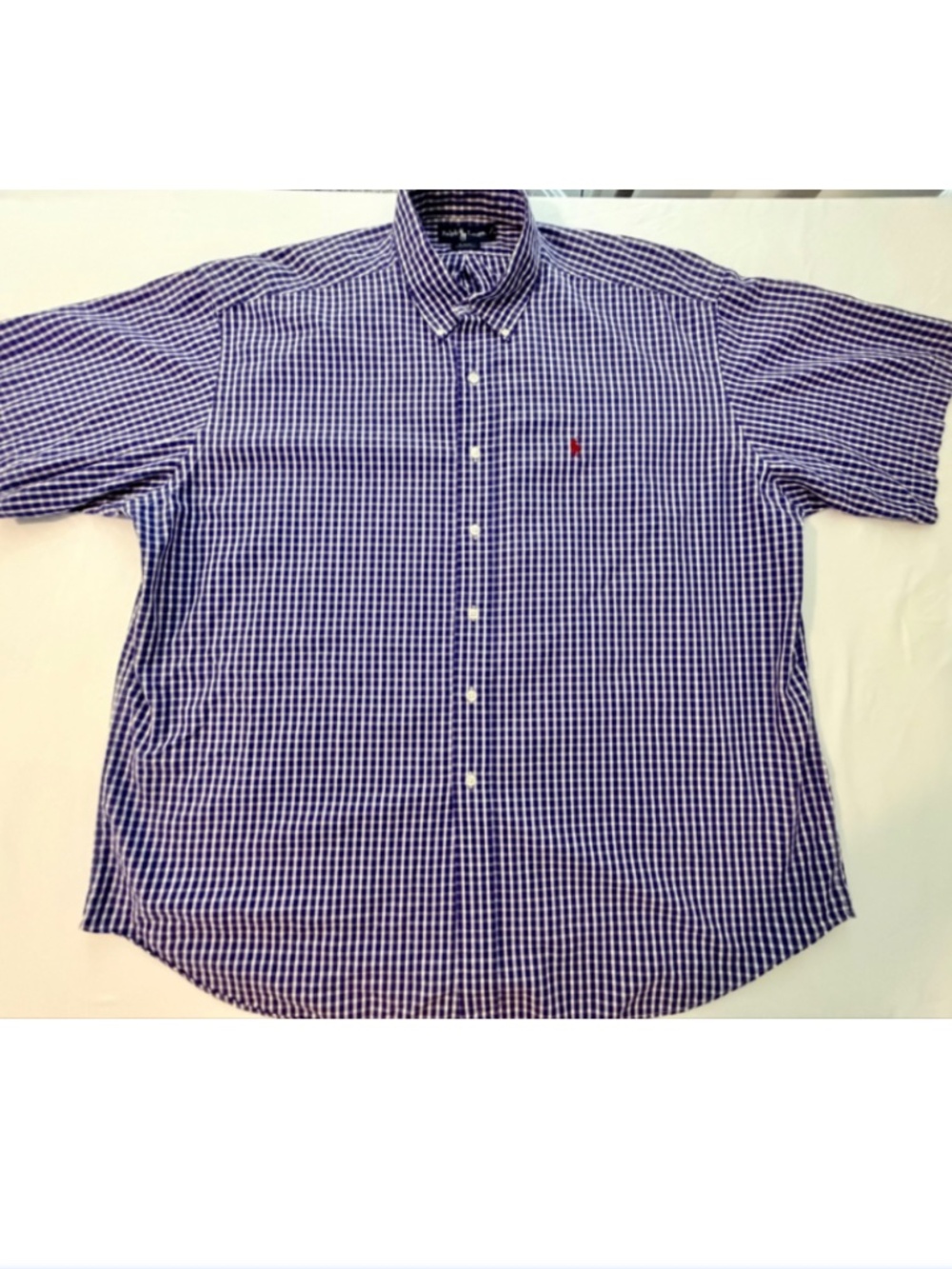 Vintage 90s Polo Ralph Lauren Blake Purple Gingham Button Short Sleeve Shirt XXL